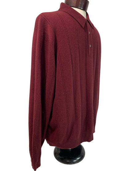 XL Tasso Elba Mens Cashmere Sweater Collared Burgundy