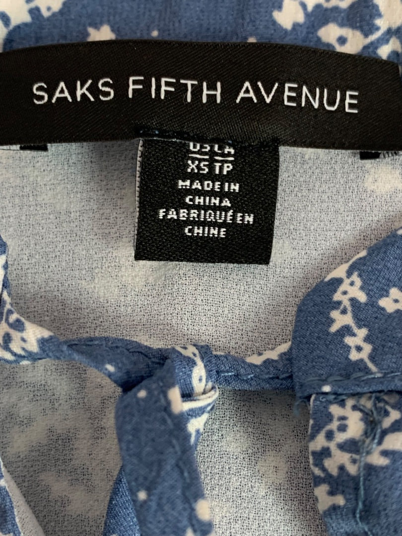 XS Saks Fifth Avenue Dress Peasant Style Blue White Floral Sleeveless