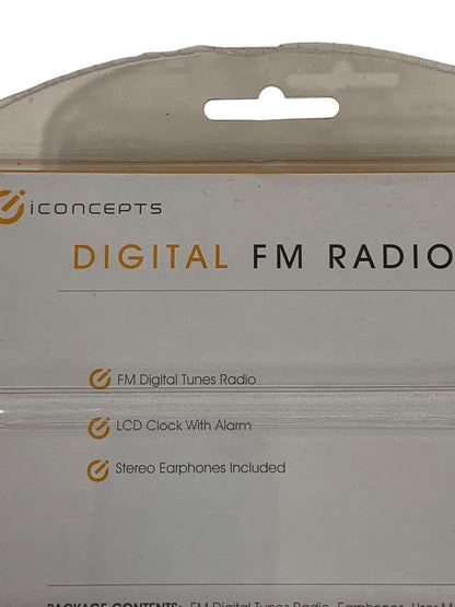 iconcepts Digital FM Radio Sealed New Earphones LCD Clock