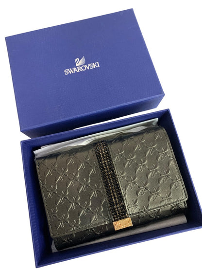 Swarovski Black Embossed Crystal Embellished Wallet 5.5 x 4 Inches New