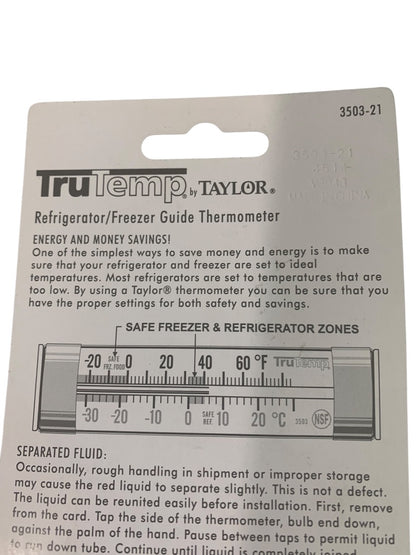 Taylor Refrigerator Freezer Thermometer Analog 3503-21 Stick Clip Hang