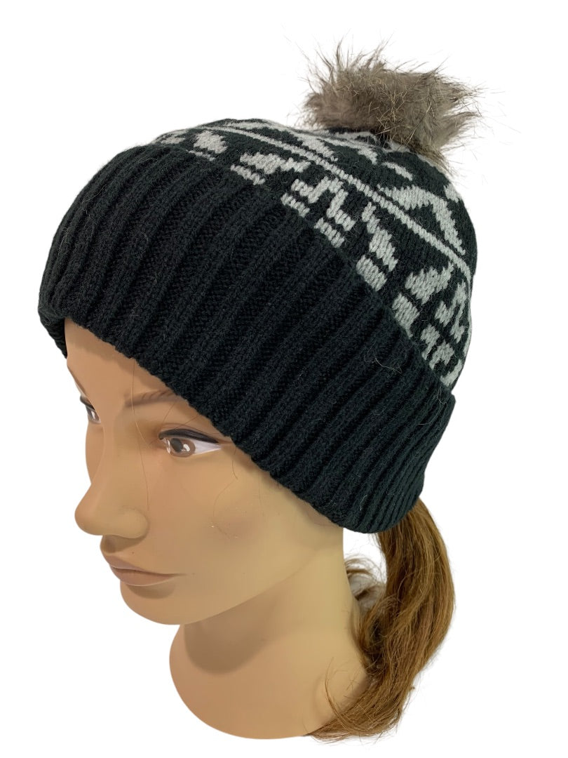 One Size Pistil Womens New Sweater Knit Ava Hat Gray Black Pom Pom