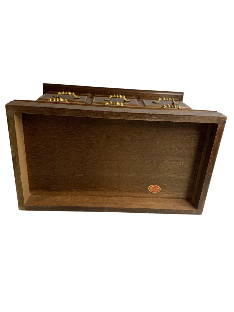 Vintage Refreshed Wood Goldtone Musical Jewelry Box Mirror