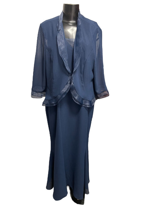 18 Jan's Boutique Eveningwear 2 Piece Full Length Dress & Jacket Navy