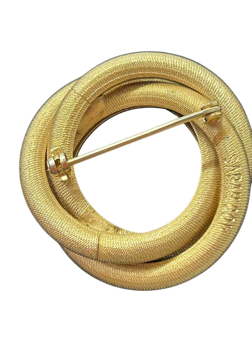 Vintage Signed Sarah Coventry Brooch Goldtone Knot Circle Pin 1.3 Inch