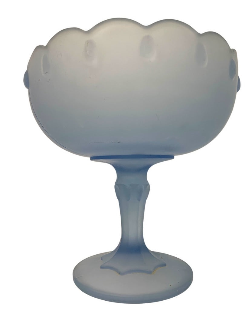 Indiana Glass Frosted Blue Satin Footed Pedestal Dish 7 Inch Vintage