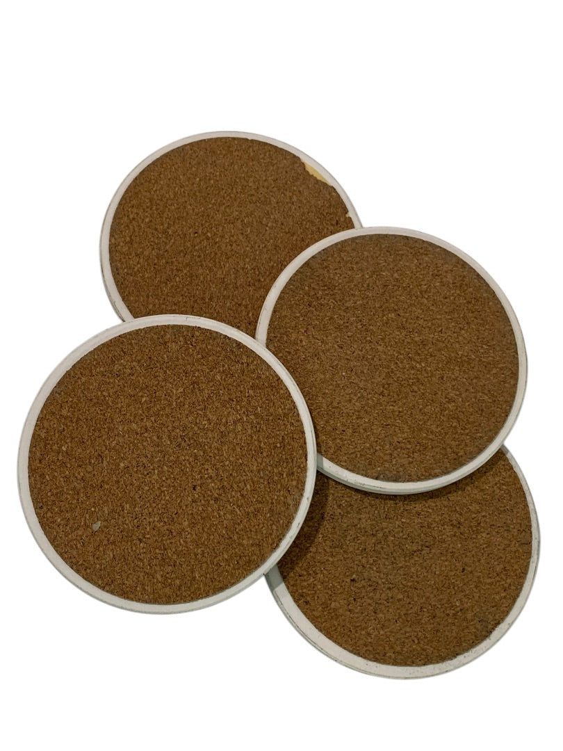 Round Ceramic Drink Coasters Wildflower Butterfly Cork Backed 4"