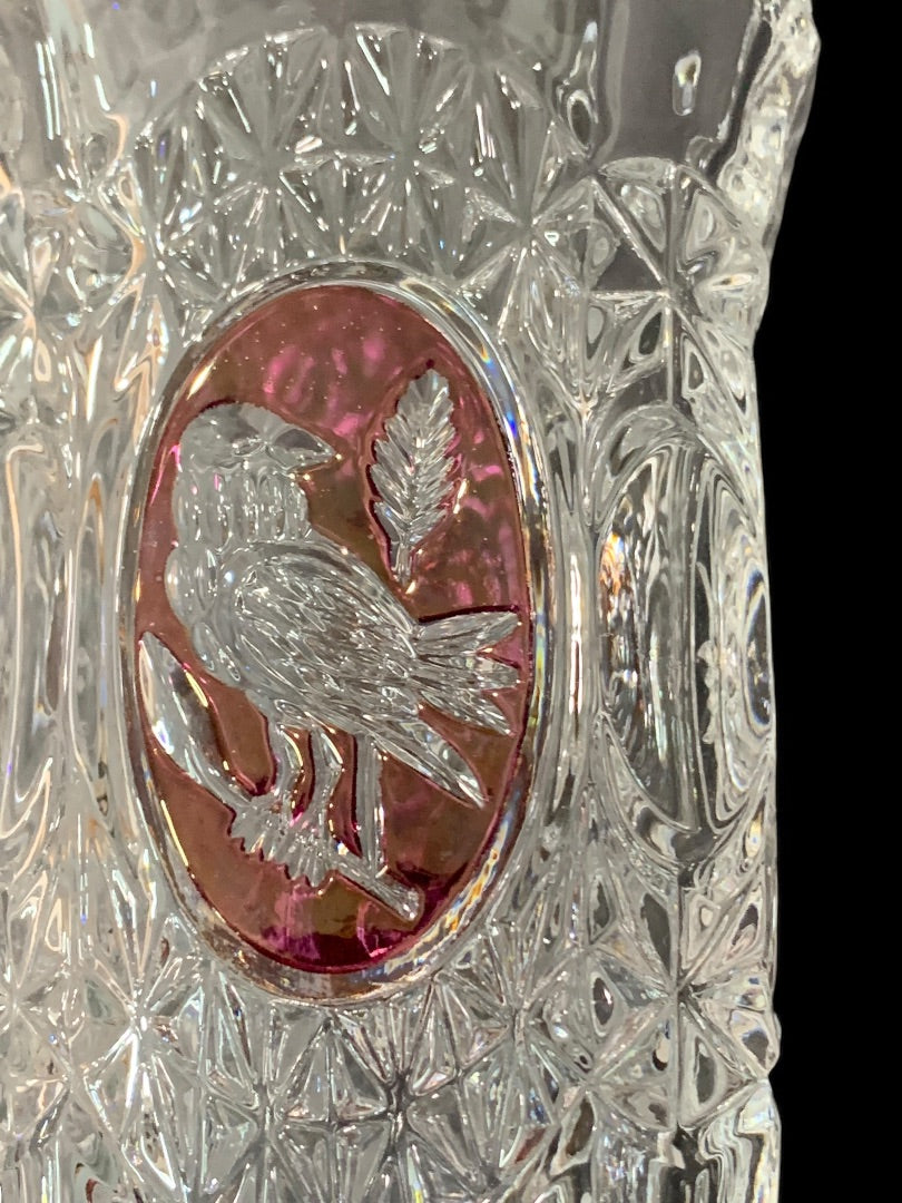 Lead Crystal Pressed Glass Ruby Red Bird Vase 5.75 Inches