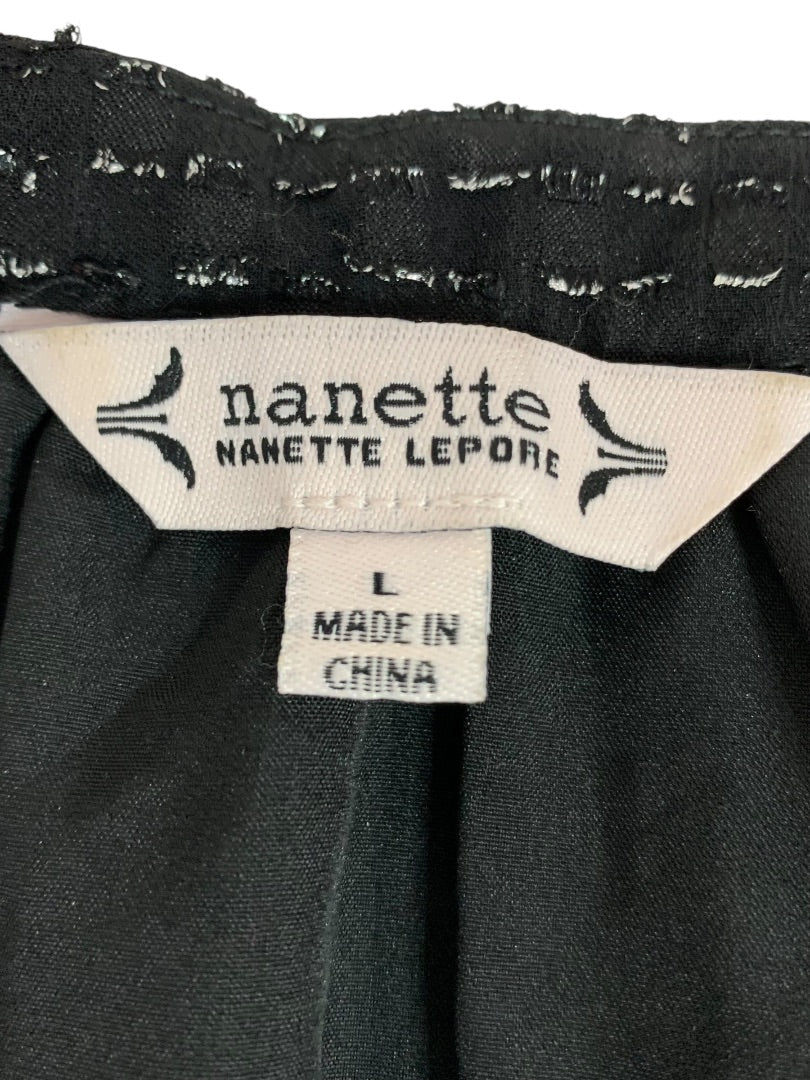 Large Nanette Lepore Womens Black Ruffle Front V-Neck Popover Shirt Blouse