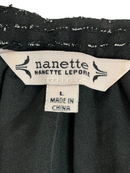 Large Nanette Lepore Womens Black Ruffle Front V-Neck Popover Shirt Blouse