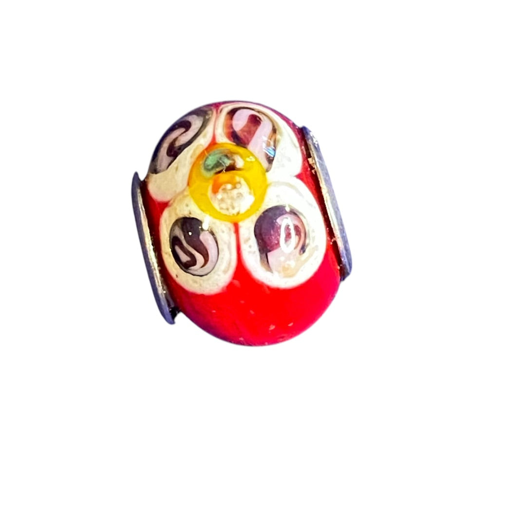 Glass and Sterling Silver 925 Millefiori Charm Bead Red Made in Italy