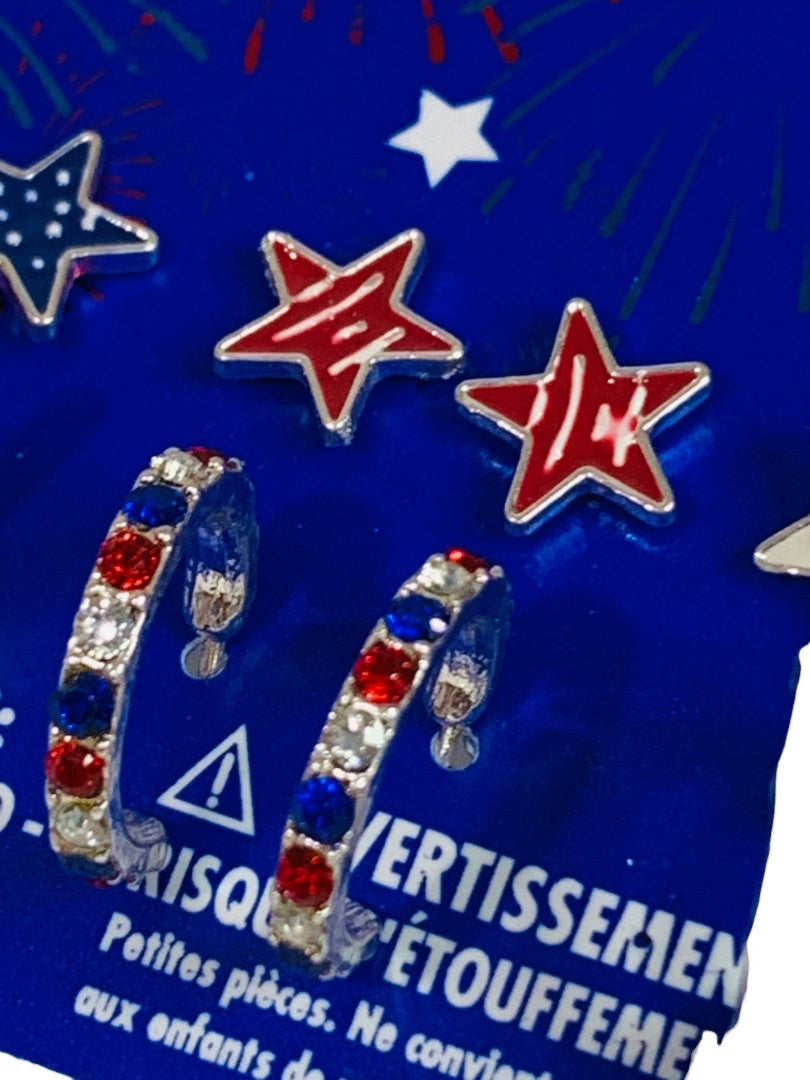 Claires New Post Pierced Earrings Patriotic Stars Hoops