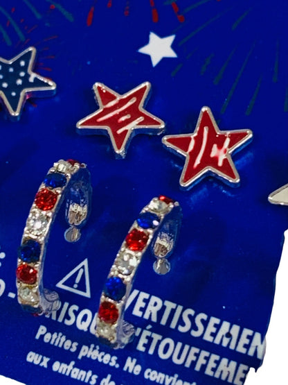 Claires New Post Pierced Earrings Patriotic Stars Hoops