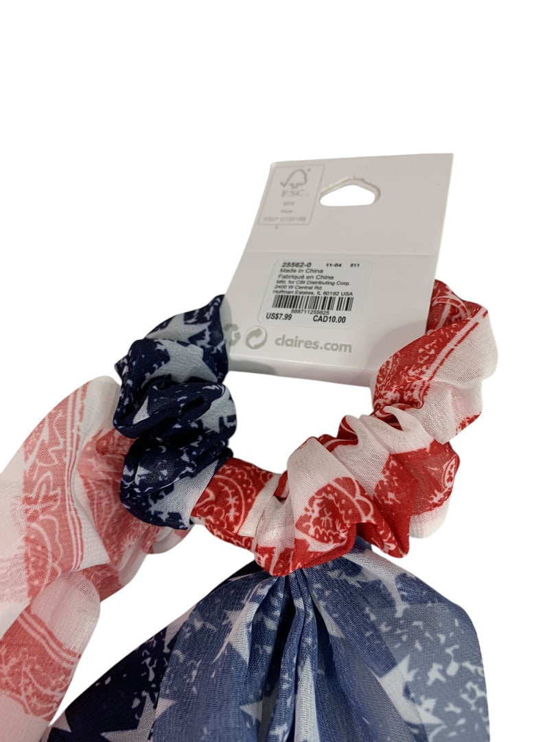 Claires New Hair Elastics Sheer Fabric Cover Train Tail Stars Stripes Patriotic