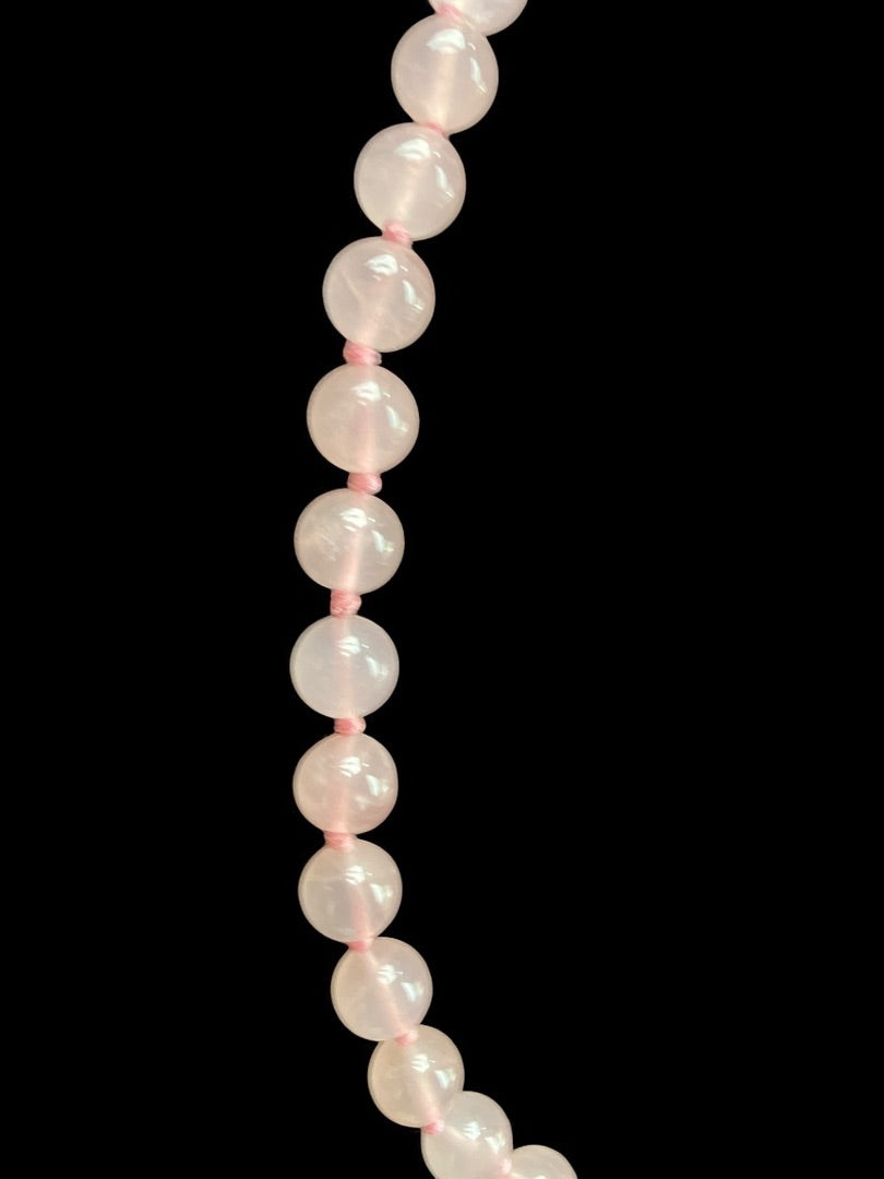 Vintage Rose Quartz Hand Knotted 24 Inch Necklace Fish Hook Intricate Clasp