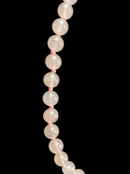 Vintage Rose Quartz Hand Knotted 24 Inch Necklace Fish Hook Intricate Clasp