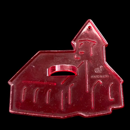 1970s Red Transparent HRM Country Church Plastic Cookie Cutter USA