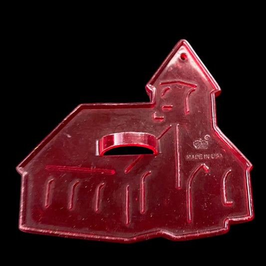 1970s Red Transparent HRM Country Church Plastic Cookie Cutter USA