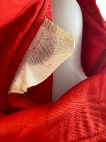 Size 14 Vanity Fair 1970s Womens Red Half Zip Robe Long Sleeve Dacron Polyester