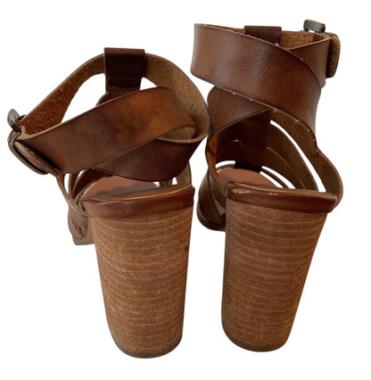Size 6 Urban Outfiters Womens 4 Inch Block Heel Brown Leather Strappy Sandals