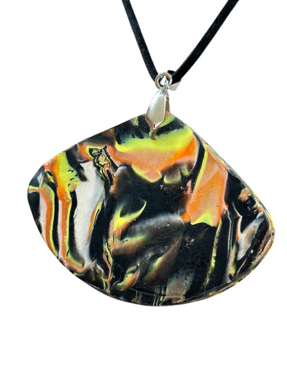 Oversize Polymer Clay Pendant on Black Cord 18 Inch Necklace