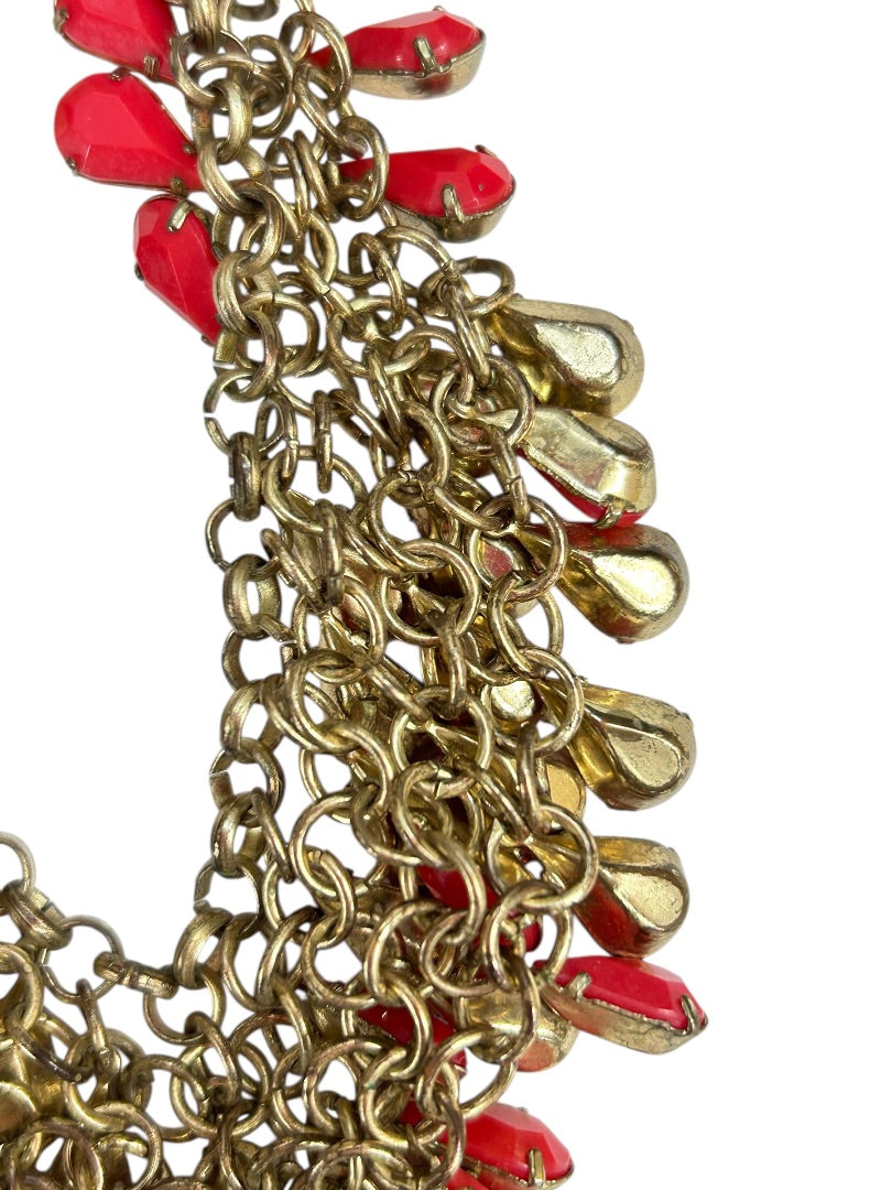 Goldtone Beaded Necklace Statement 17-19.5 Inch Melon Color