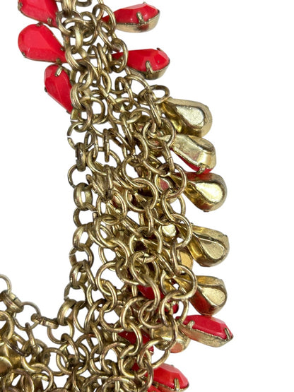 Goldtone Beaded Necklace Statement 17-19.5 Inch Melon Color