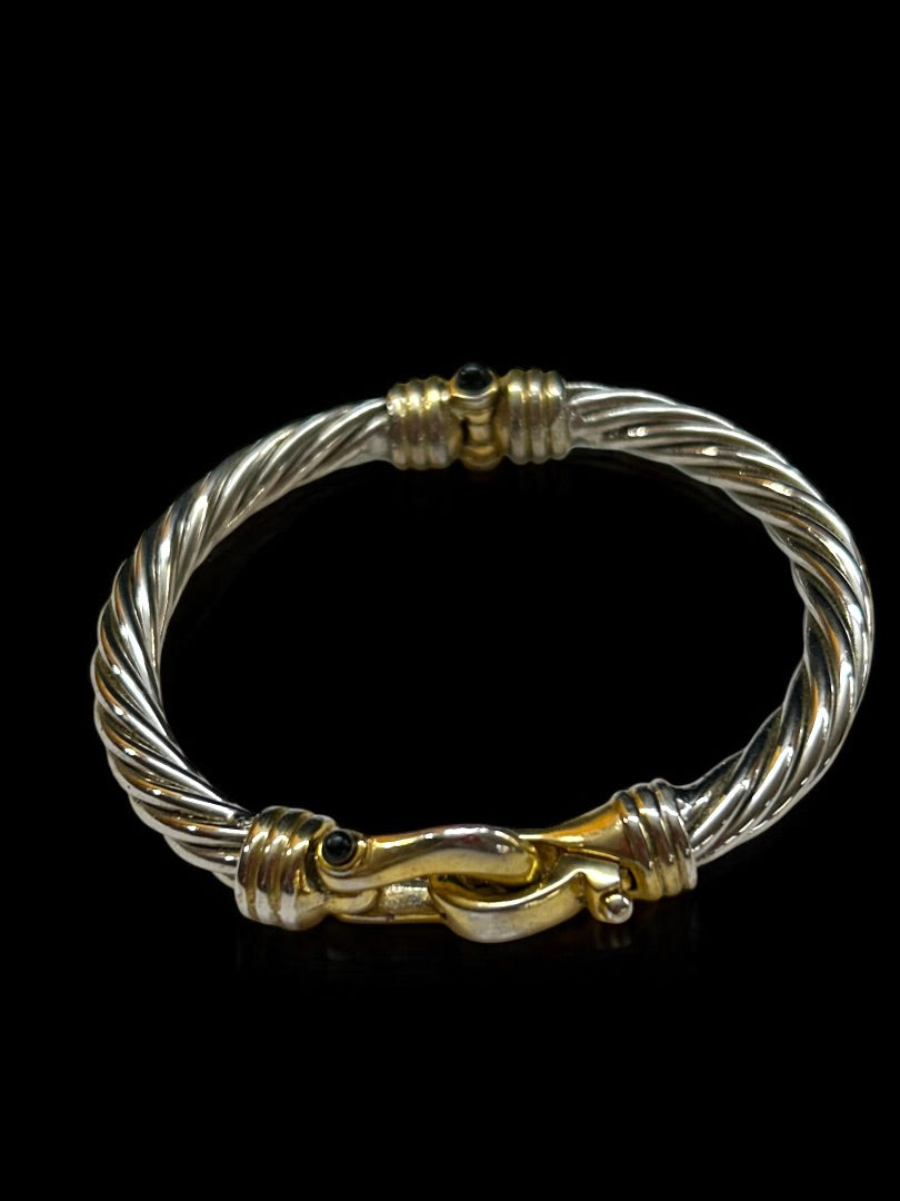 Silvertone and Goldtone Bangle Bracelet Foldover Magnetic Clasp 2.5 Inch Inside Diameter