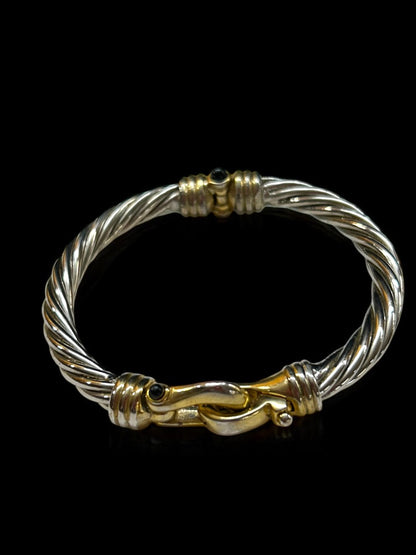 Silvertone and Goldtone Bangle Bracelet Foldover Magnetic Clasp 2.5 Inch Inside Diameter