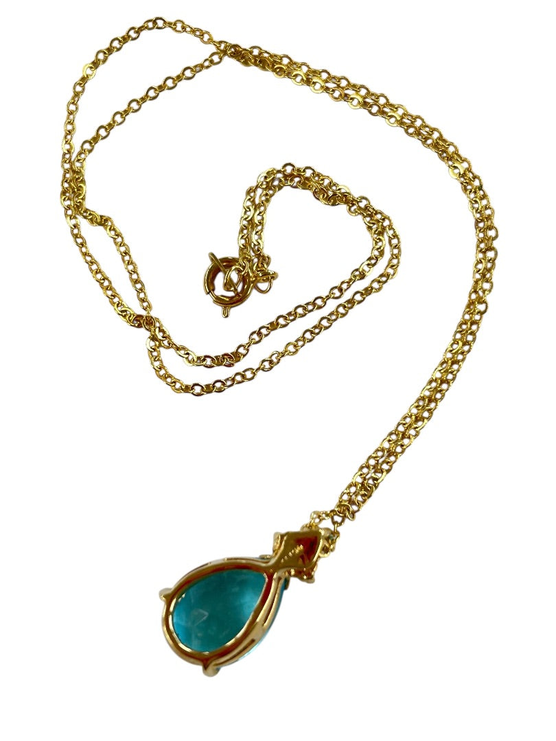 Goldtone 17 Inch Chain with Blue Acrylic Marquis Pendant Spring Closure