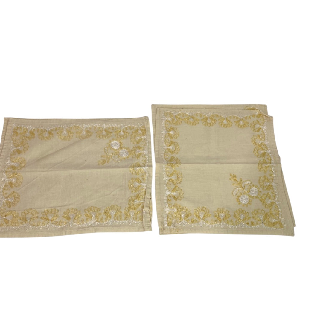 Vintage Set of 5 Embroidered Intricate Cloth Napkins 11 x 13 Inches