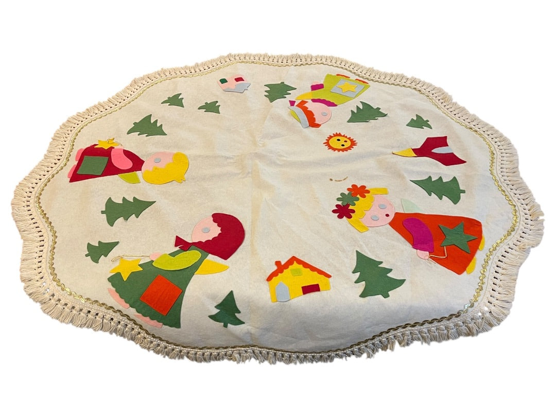 Midcentury Felt Tablecloth Holiday Christmas Kitschy 44 x 48 Inches Oblong