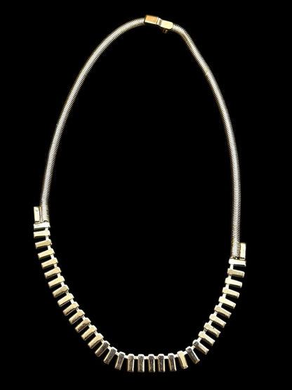 Vintage Emerald Cut Rhinestone Necklace on Snake Chain 16 Inch Box Clasp