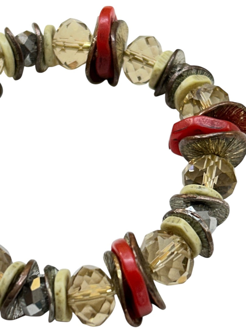 Chunky Stretch Bracelet Goldtone Orangey Artsy Stretchy