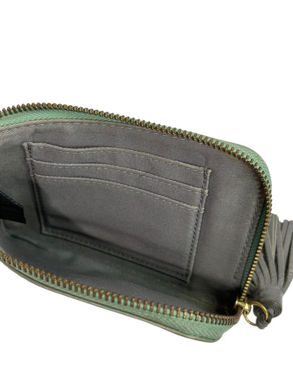 Fossil Tara Wristlet Green Pebbled Leather Gray Tassel 6 x 4 Inch