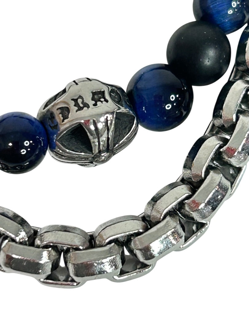 Claires Blue Black Silvertone Two Strand Bracelet Adjustable Slide