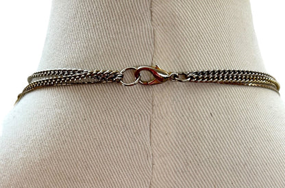 Goldtone Tiered Necklace Green White Black Beads 26 Inch