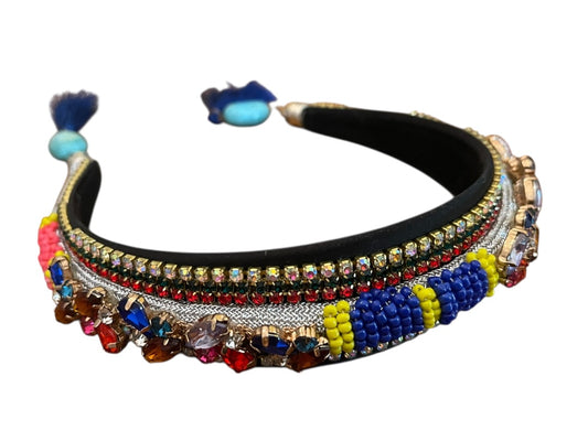 Colorful Rhinestone Jeweled Padded Headband Tassels
