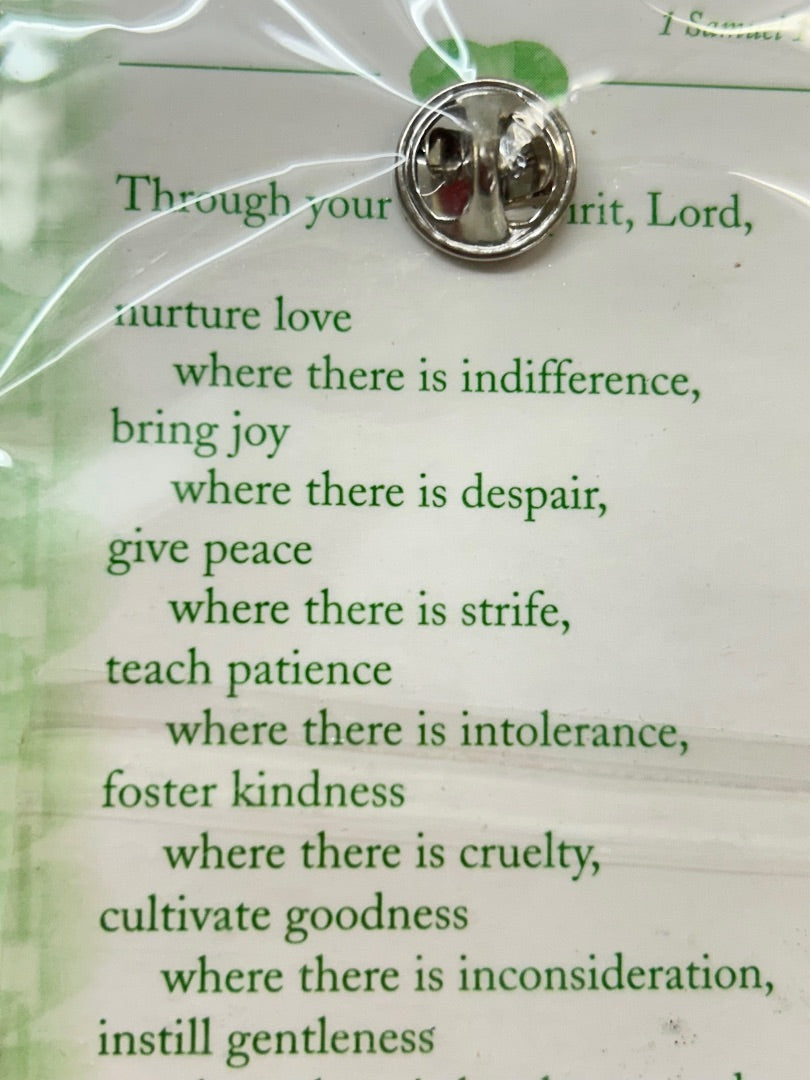 Religious Pin on Prayer Card Heart Cross God Measures Heart Goldtone