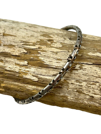 Large Hollow Silvertone Bangle Bracelet Laser Cut 4mm