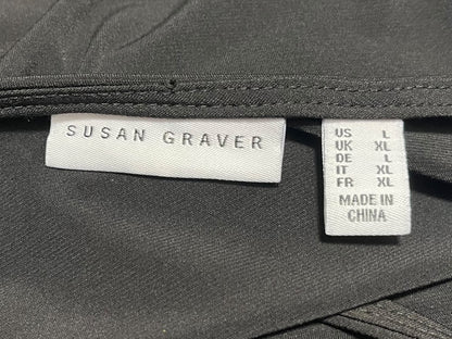 Large Susan Graver Womens Pullover Travel Knit Shirt V-Neck Black