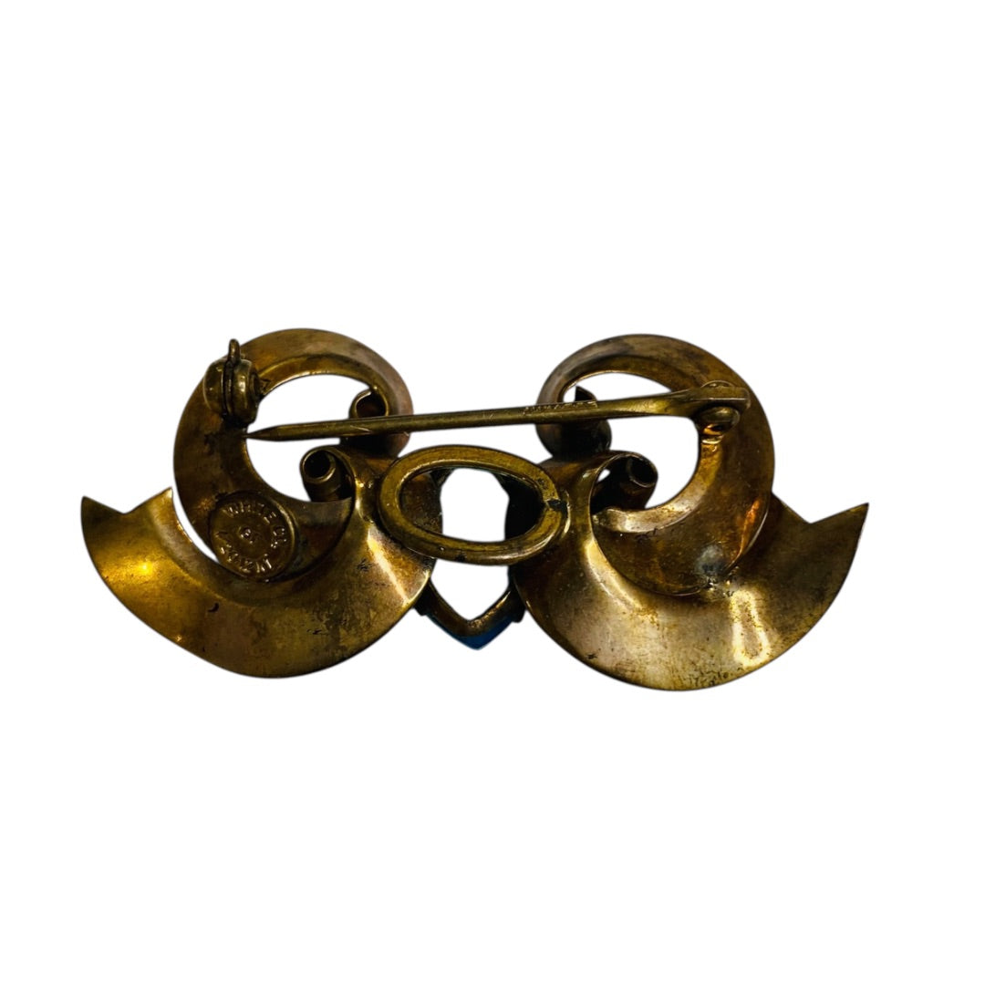 Vintage White Co Signed Gold Filled Brooch 1.75 Inch Bow Swirl Aqua