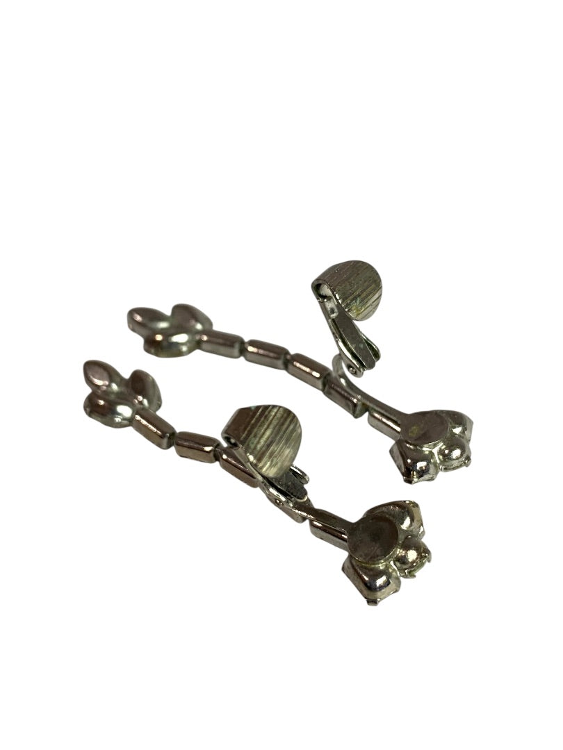 Vintage Rhinestone Clip On Non-Pierced Earrings 2 Inch Drop