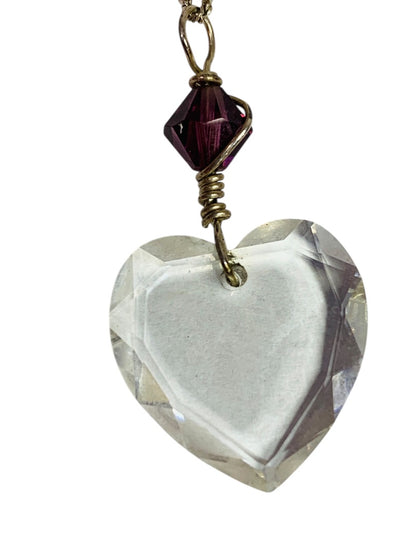 Silvertone Purple Acrylic Heart Pendant Necklace 12 Inch Spring Clasp