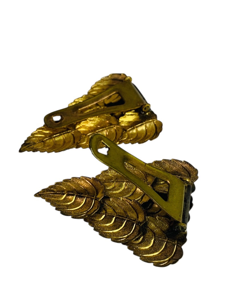 Vintage Goldtone Shoe Clips 2 Inch Leaves Antiqued Look