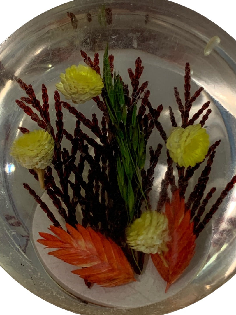 Vintage Acrylic Paperweight Wildflower 2.8 Inch Diameter