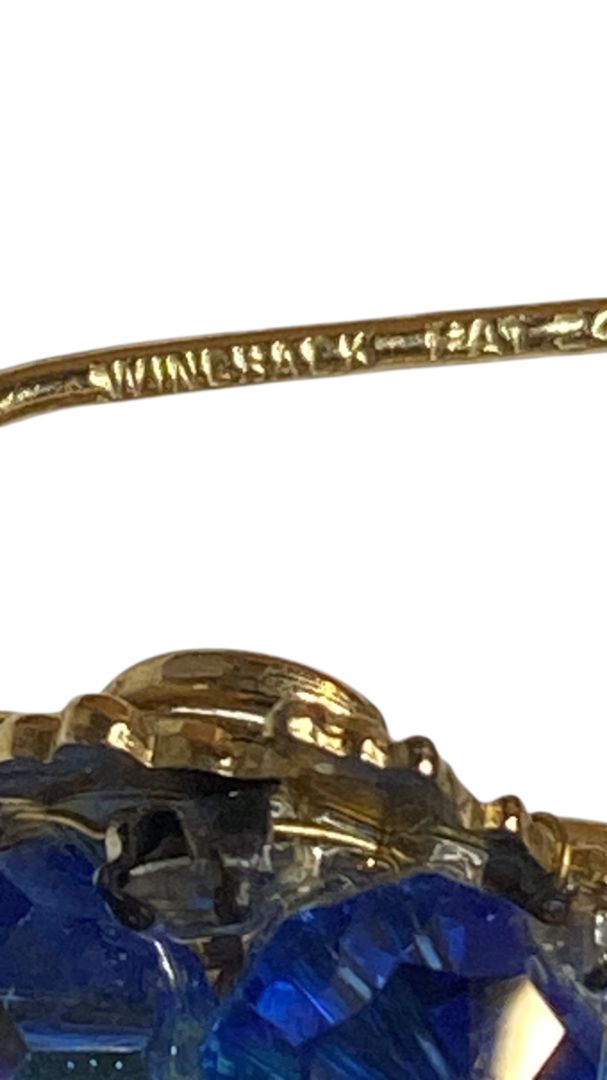 Wingback Earrings Blue Aurora Borealis Crystal Cluster Goldtone Pierced 1 Inch