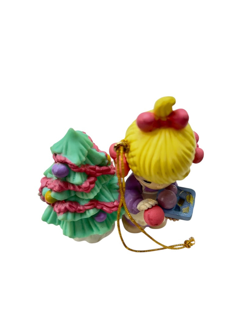 Precious Moments Holiday Wonderland Christmas Ornament Girl Tree 3" Hard Plastic
