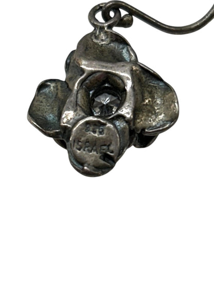 Sterling Silver 925 Fish Hook Pierced Flower Earrings Isreal 1" Drop