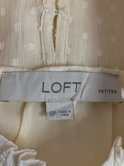 Small Petite Loft Ivory Womens Blouse Flowy Long Sleeve Lined Shirt Sheer Sleeve